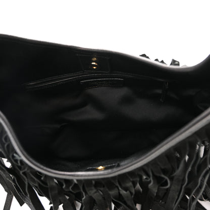 Saint Laurent Suede Calfskin Fringe Buffalo Horn Mombasa Hobo Black 5 of 11
