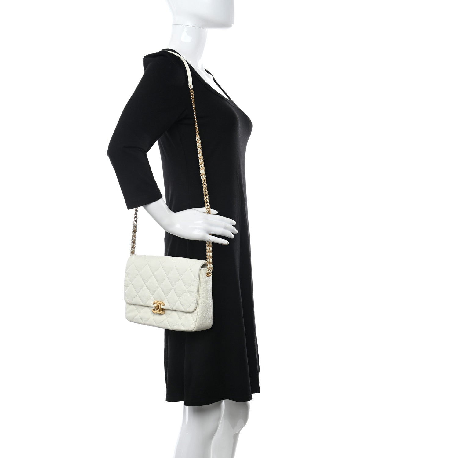 Chanel Shiny Caviar Quilted Large Chain Melody Flap White 2 of 11