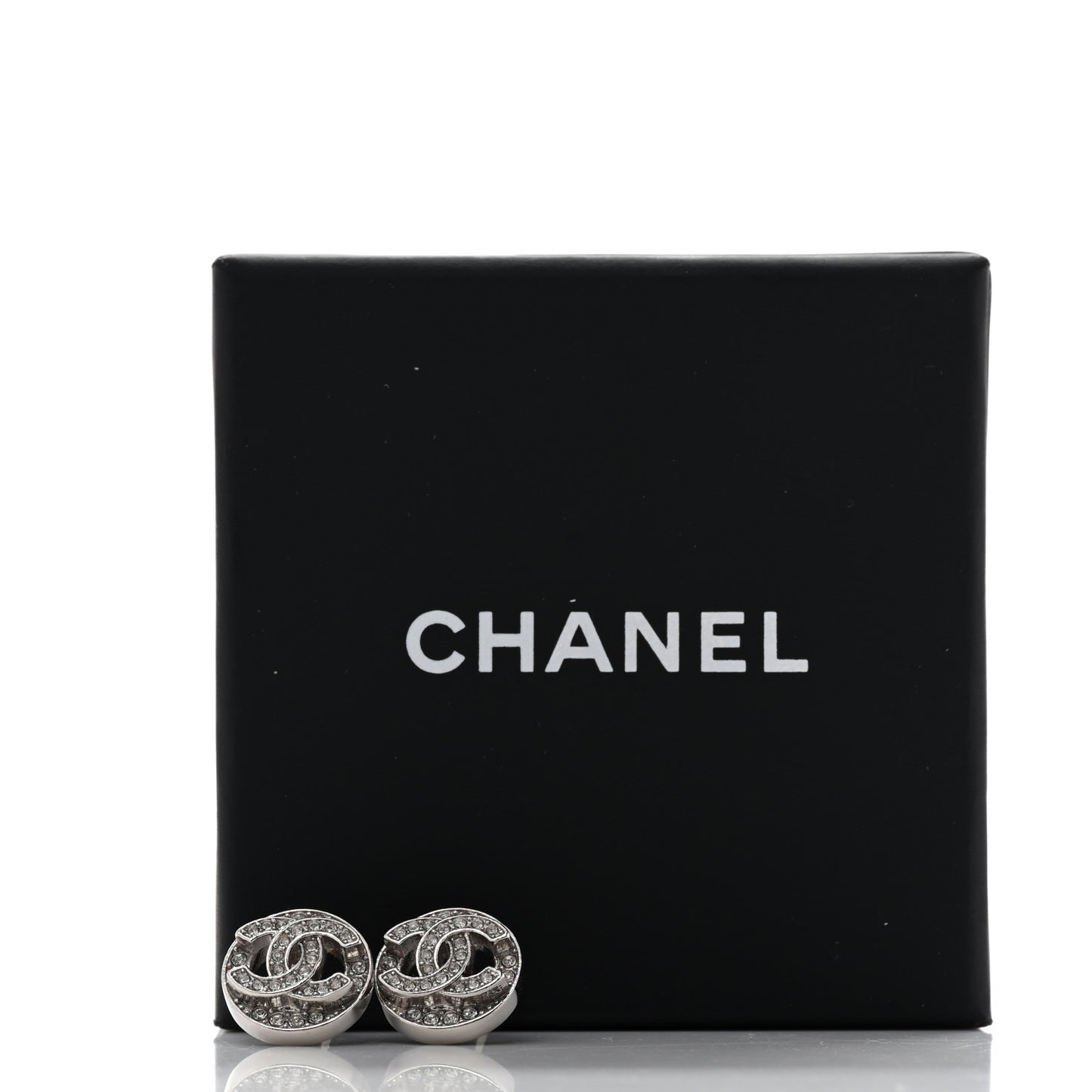 Crystal CC Round Earrings Silver