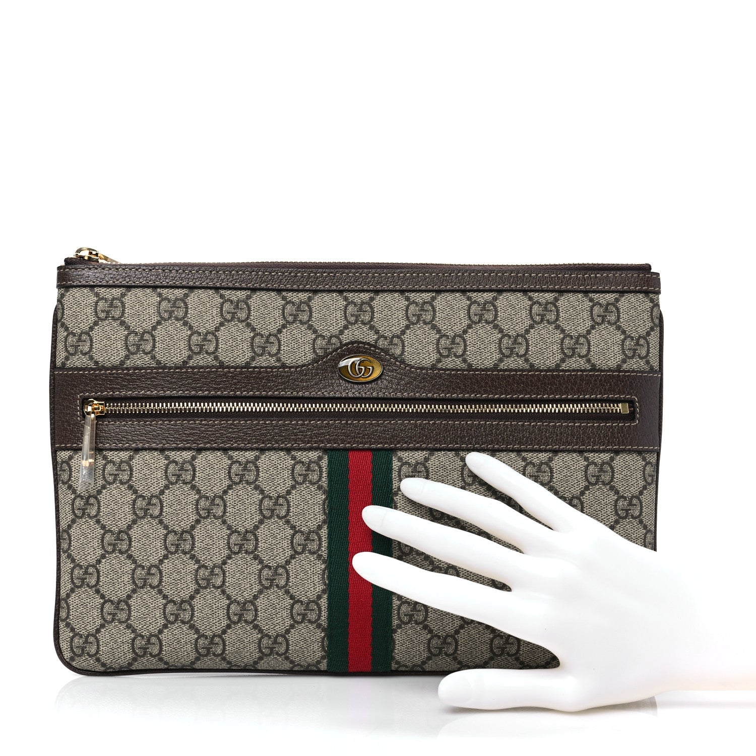 Gucci GG Supreme Monogram Large Ophidia Pouch Clutch Brown 2 of 9