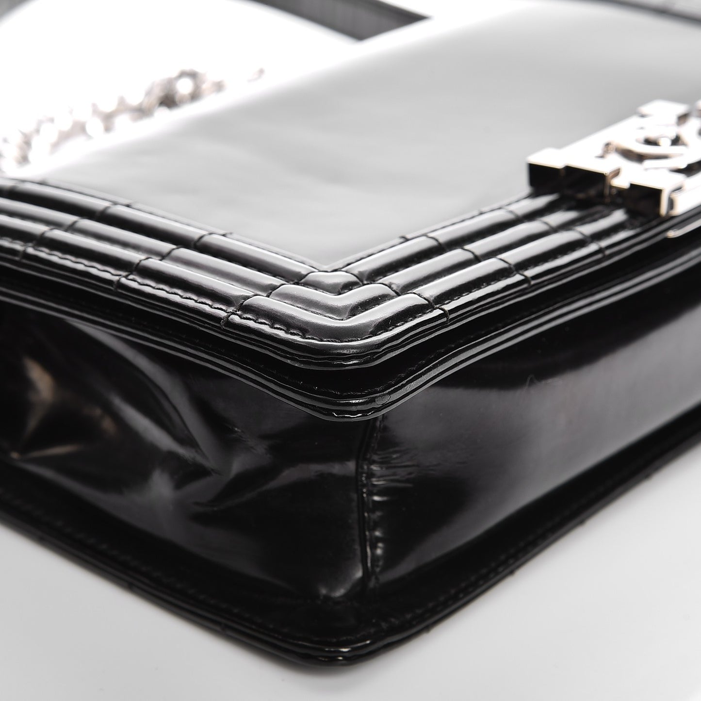 Glazed Calfskin Medium Boy Flap Black