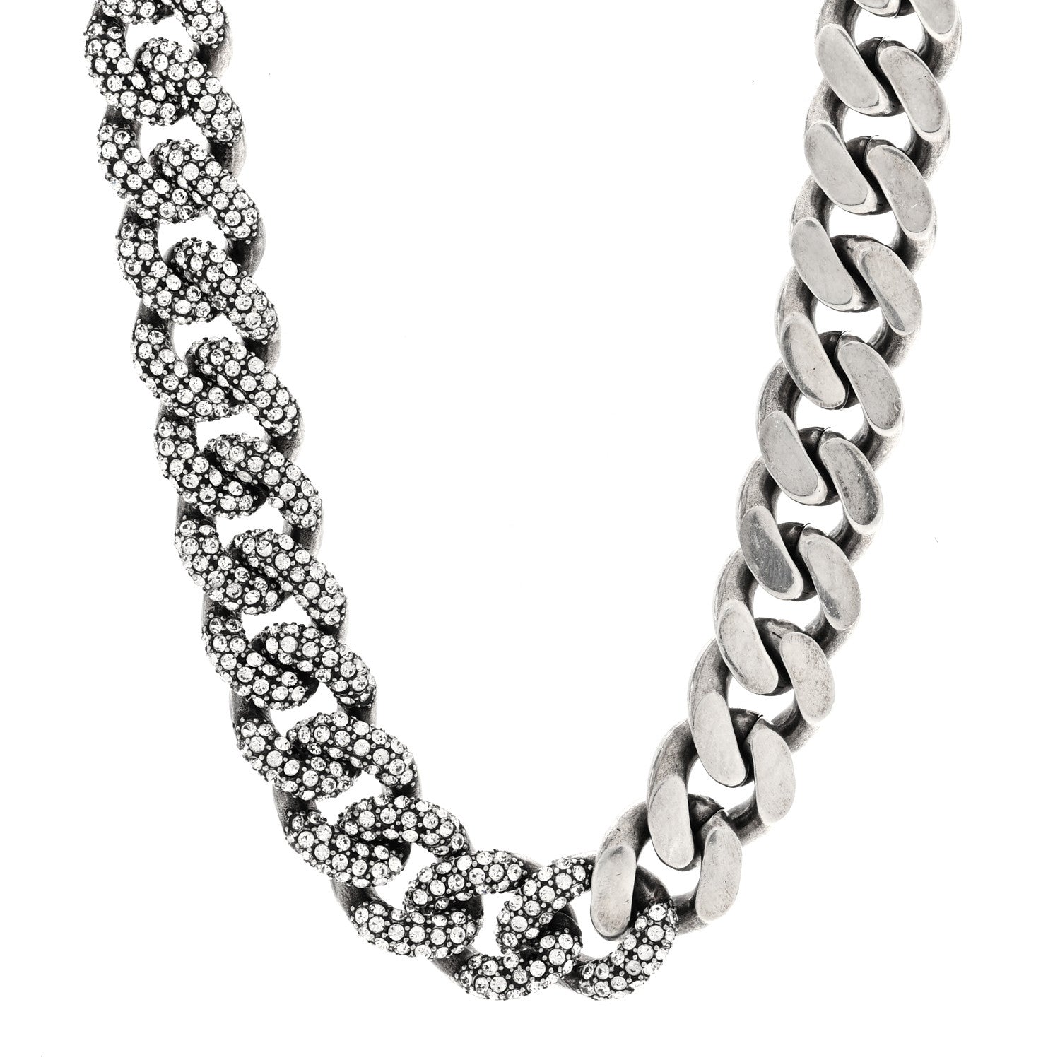 Saint Laurent Crystal Curb Chain Necklace Oxidized Silver 1 of 4