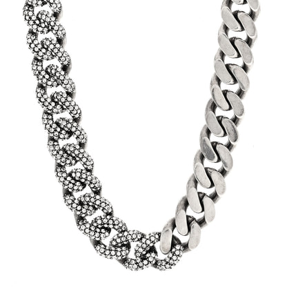 Saint Laurent Crystal Curb Chain Necklace Oxidized Silver 1 of 4