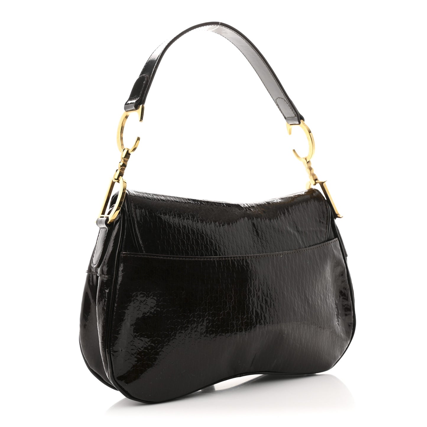 Patent Diorissimo Double Saddle Bag Dark Brown