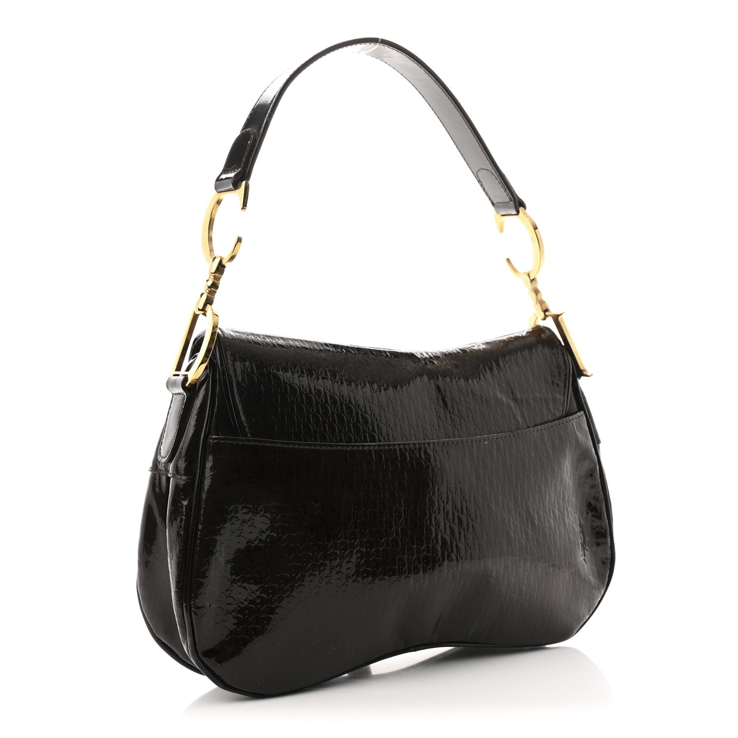 Christian Dior Patent Diorissimo Double Saddle Bag Dark Brown 3 of 11