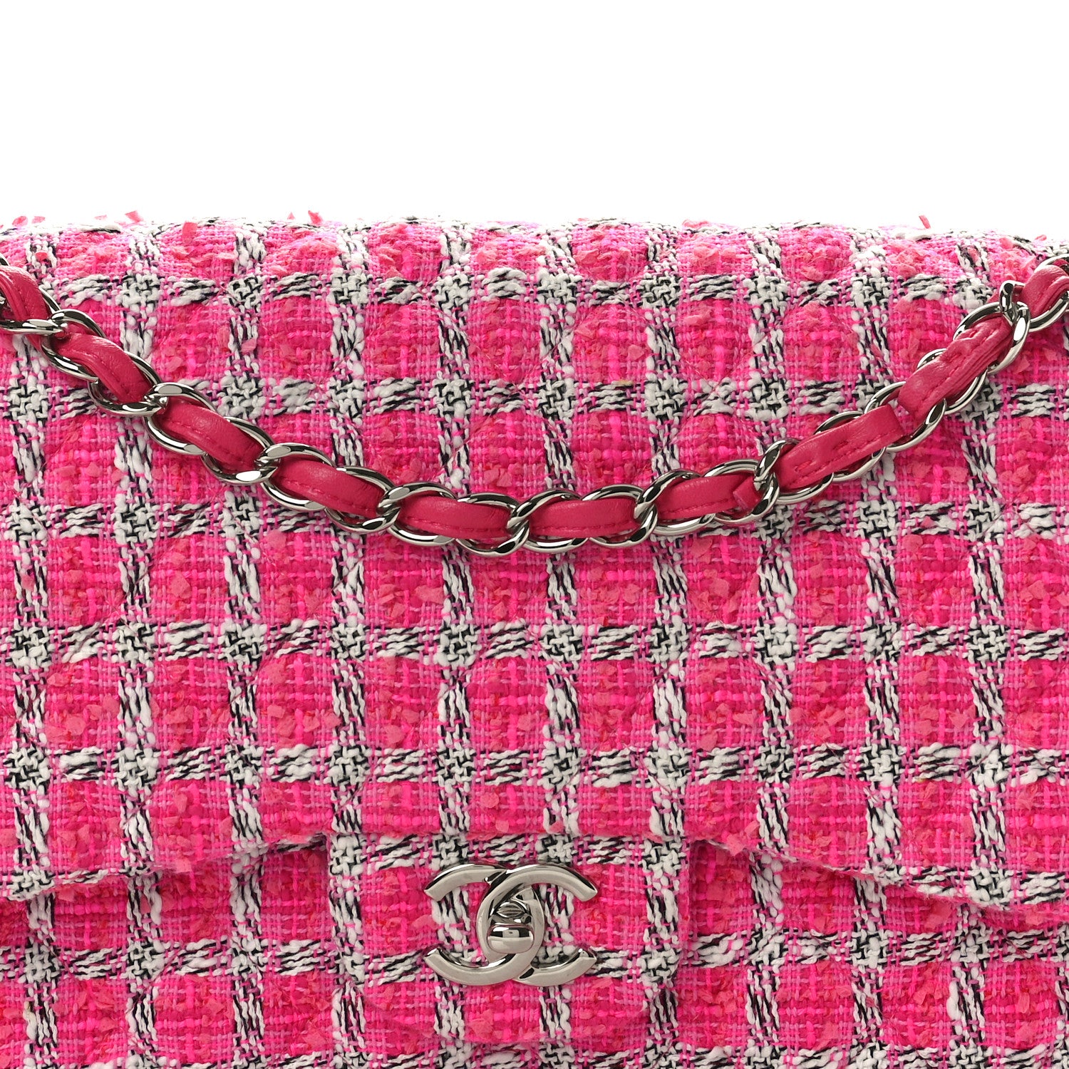 Chanel Tweed Quilted Jumbo Double Flap Hot Pink 8 of 10