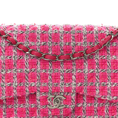 Chanel Tweed Quilted Jumbo Double Flap Hot Pink 8 of 10