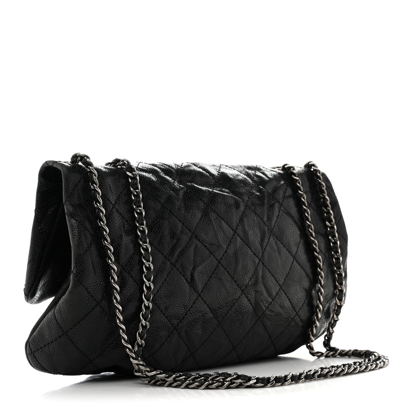 Caviar Quilted Medium Elastic Flap Black