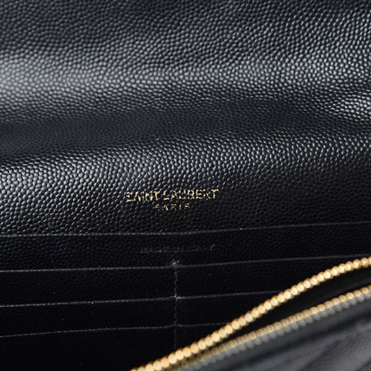 Saint Laurent Grain De Poudre Matelasse Chevron Monogram Envelope Chain Wallet Black 9 of 11