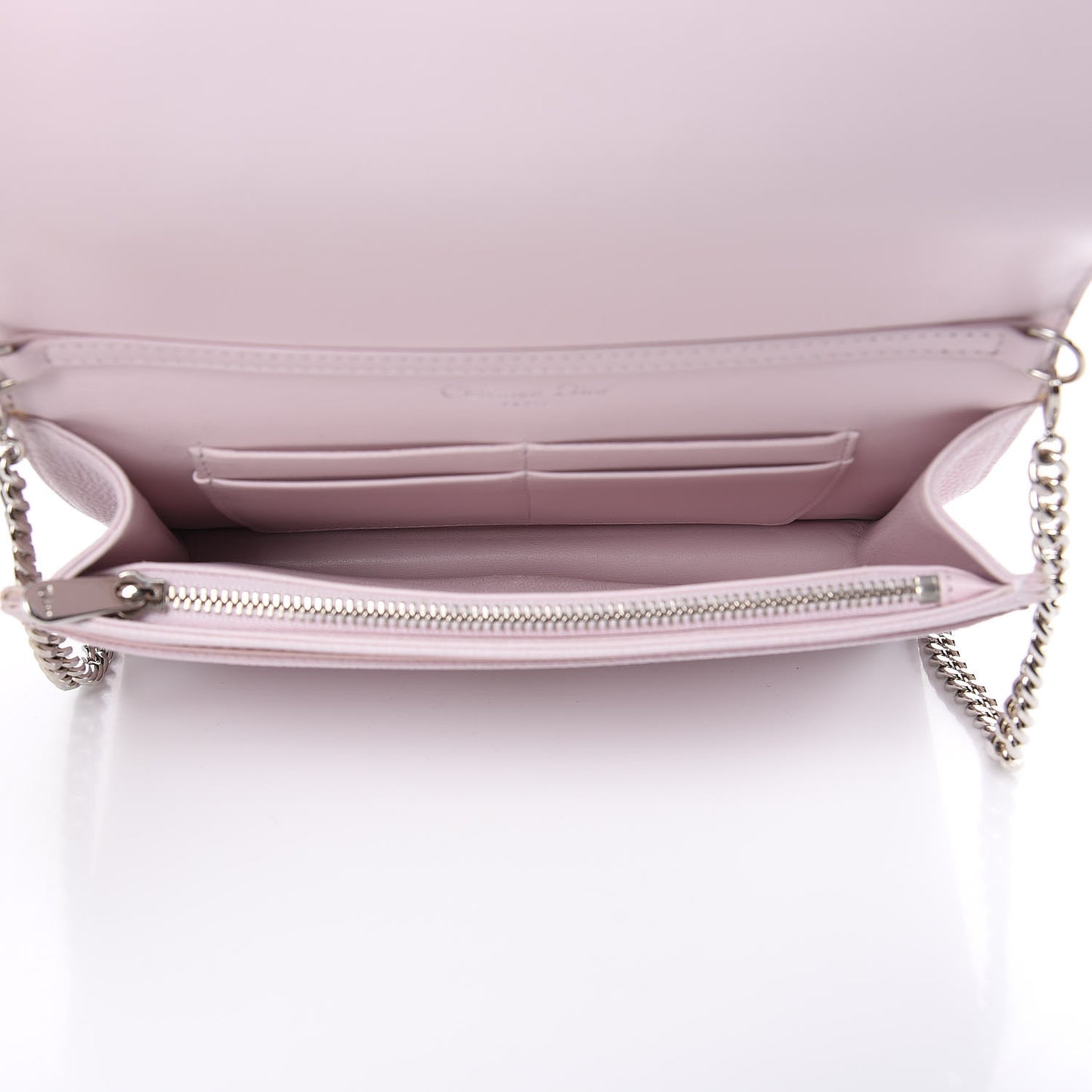Grained Calfskin Diorama Wallet on Chain Pouch Rose Poudre
