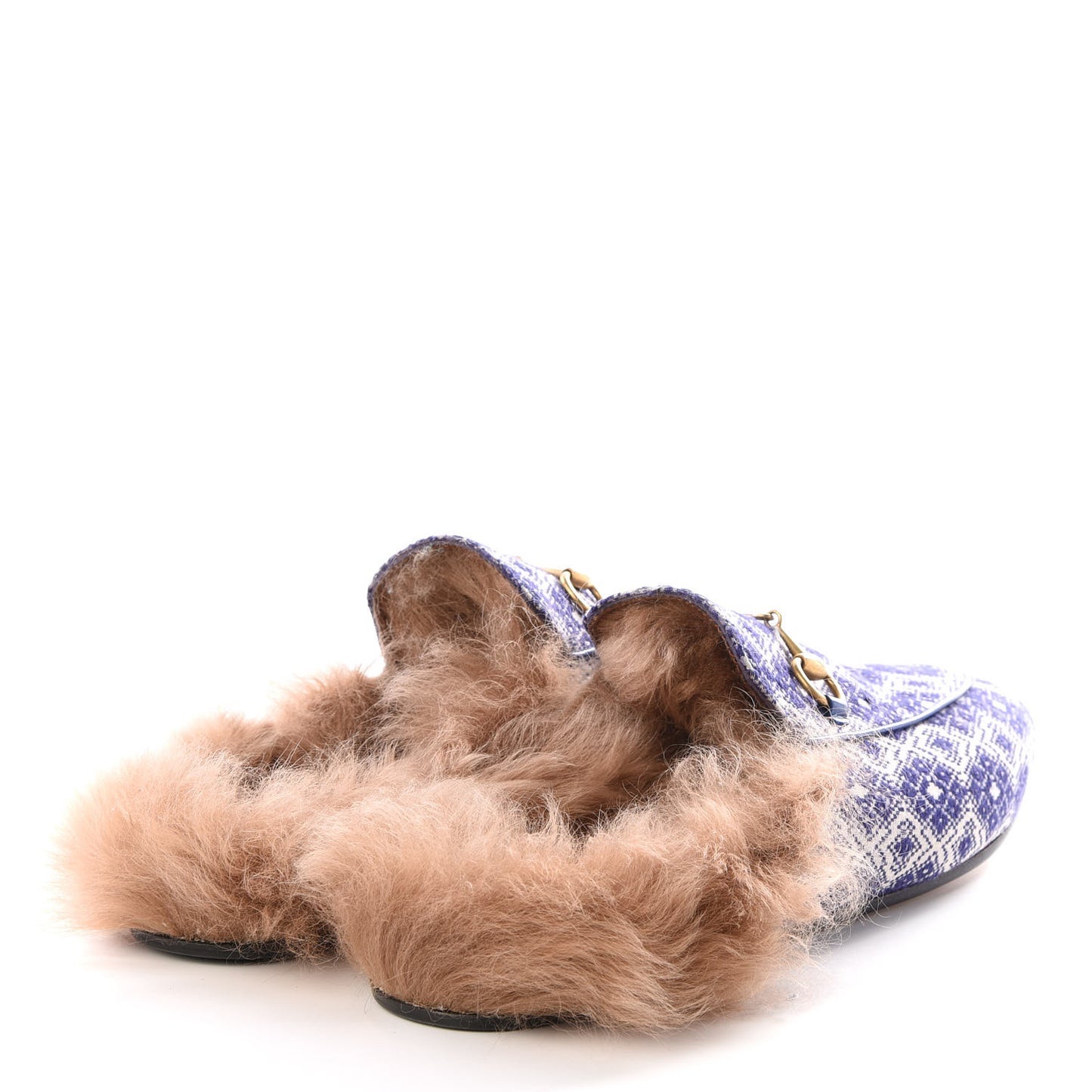 Fabric Fur Vintage Argyle Womens Princetown Slippers 39.5 Blue