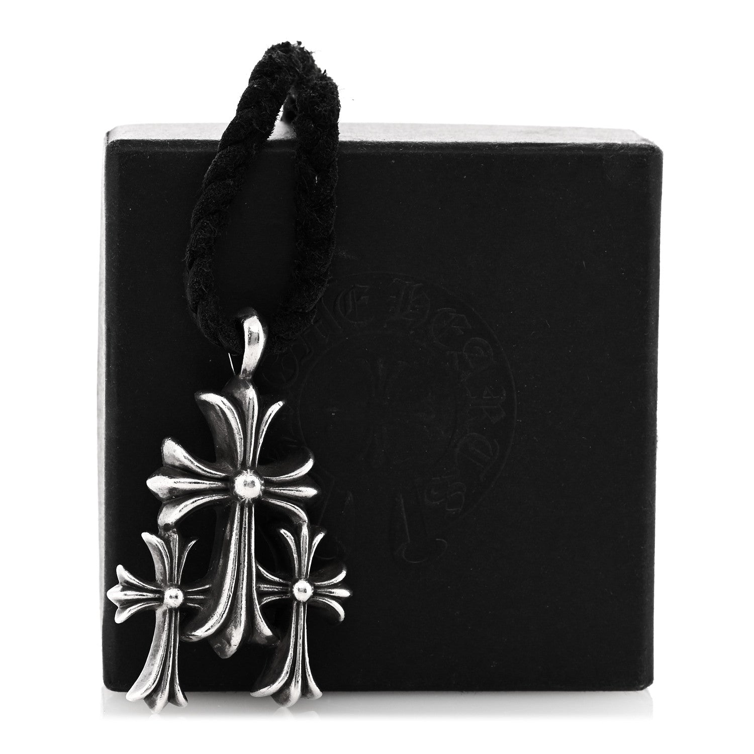 Chrome Hearts Sterling Silver Leather Triple Cross Pendant Necklace 7 of 7
