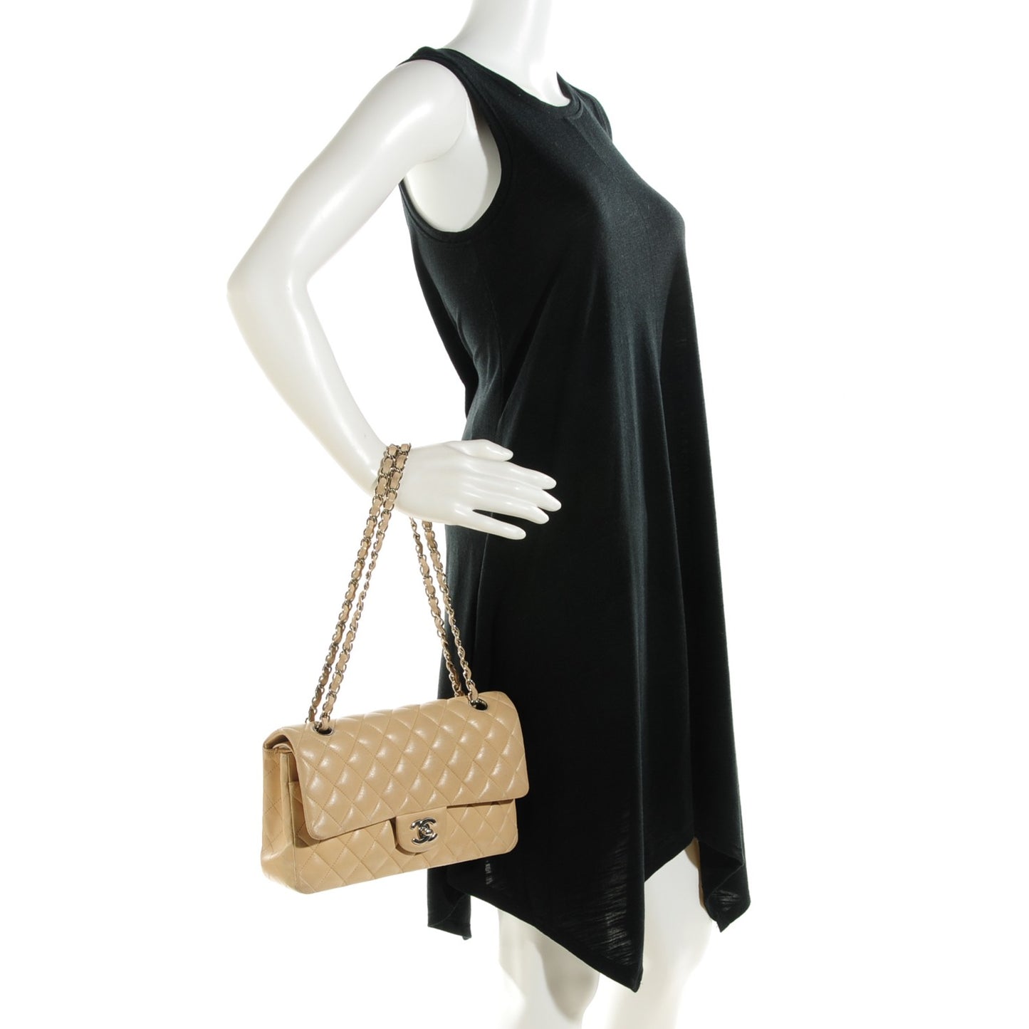Lambskin Quilted Medium Double Flap Beige
