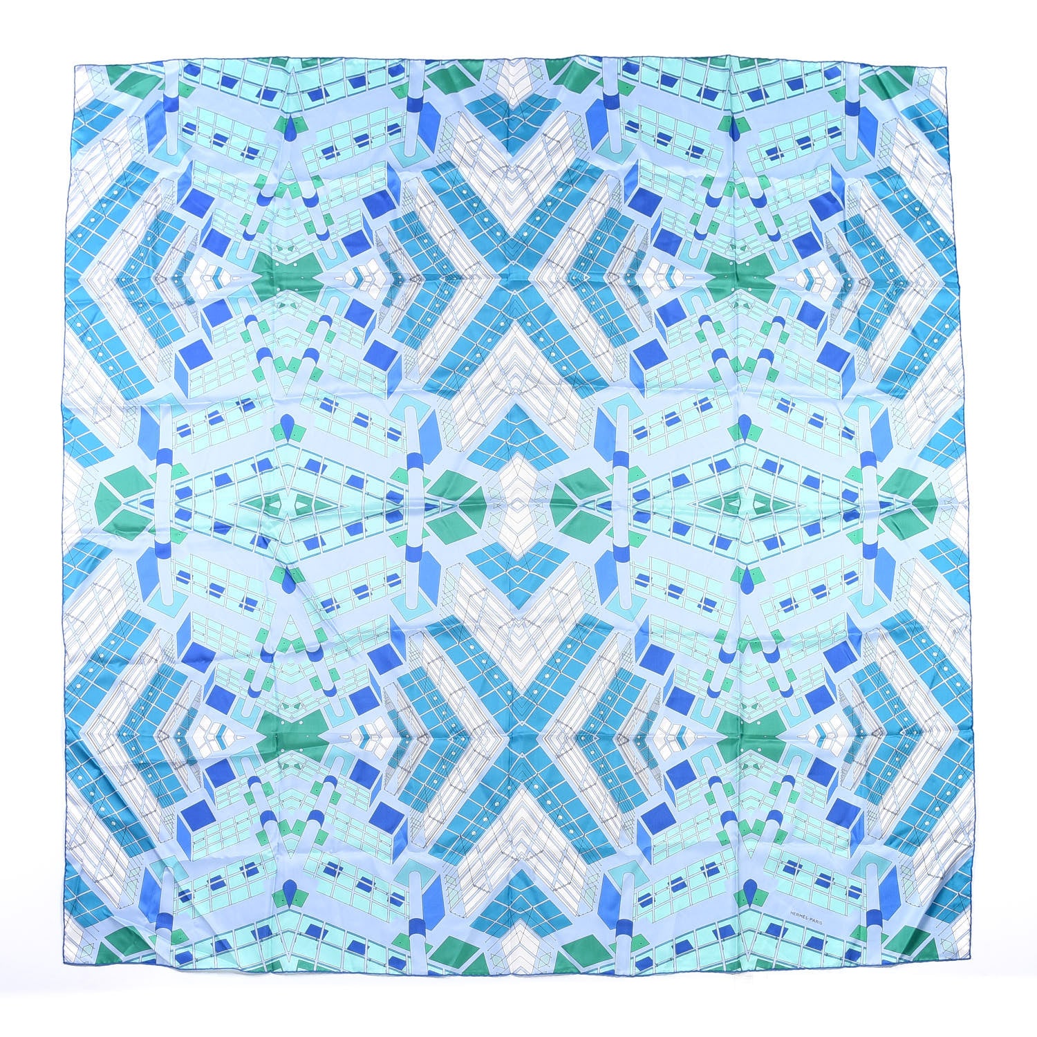 Hermes Silk Les Ateliers Shawl 140 Bleu Vert Ciel 1 of 4