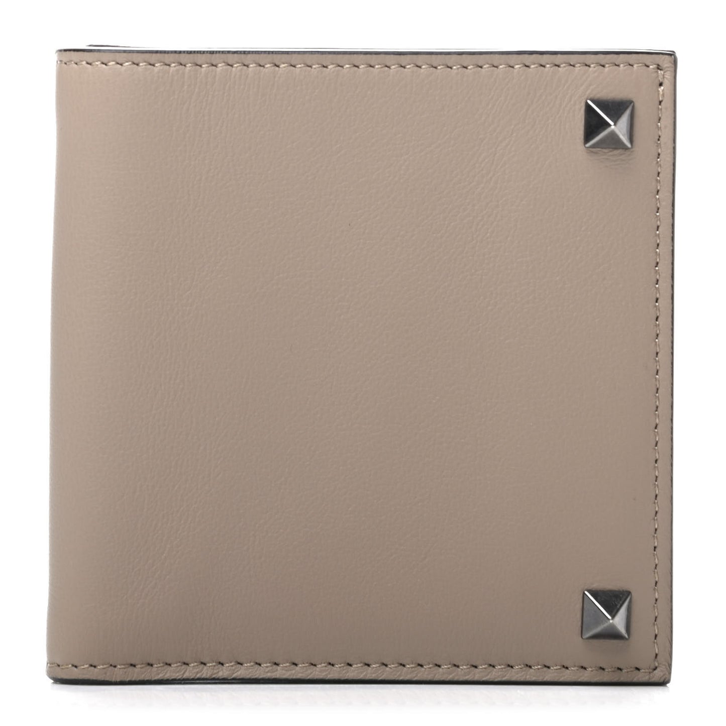 Vitello Rockstud Bi-Fold Wallet Light Beige