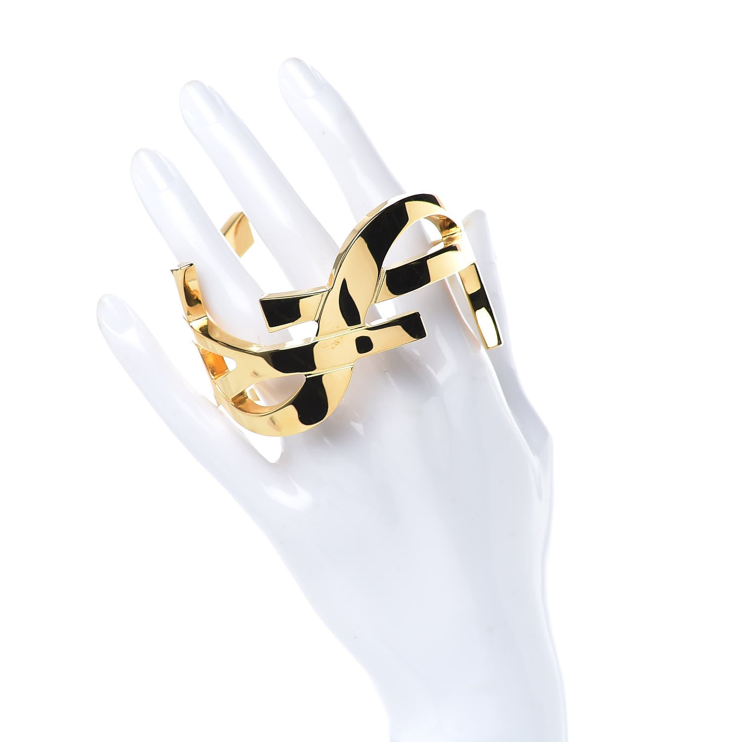 Saint Laurent Brass Monogram Medium Cuff Bracelet Gold 2 of 5