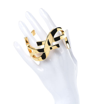 Saint Laurent Brass Monogram Medium Cuff Bracelet Gold 2 of 5