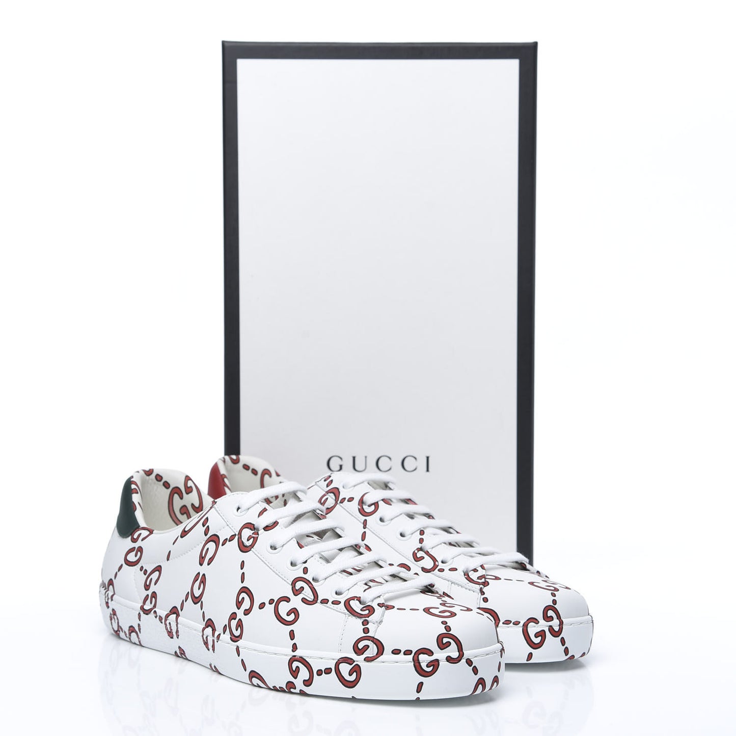 Calfskin GucciGhost Print Mens Ace Sneakers 9 White Hibiscus Red