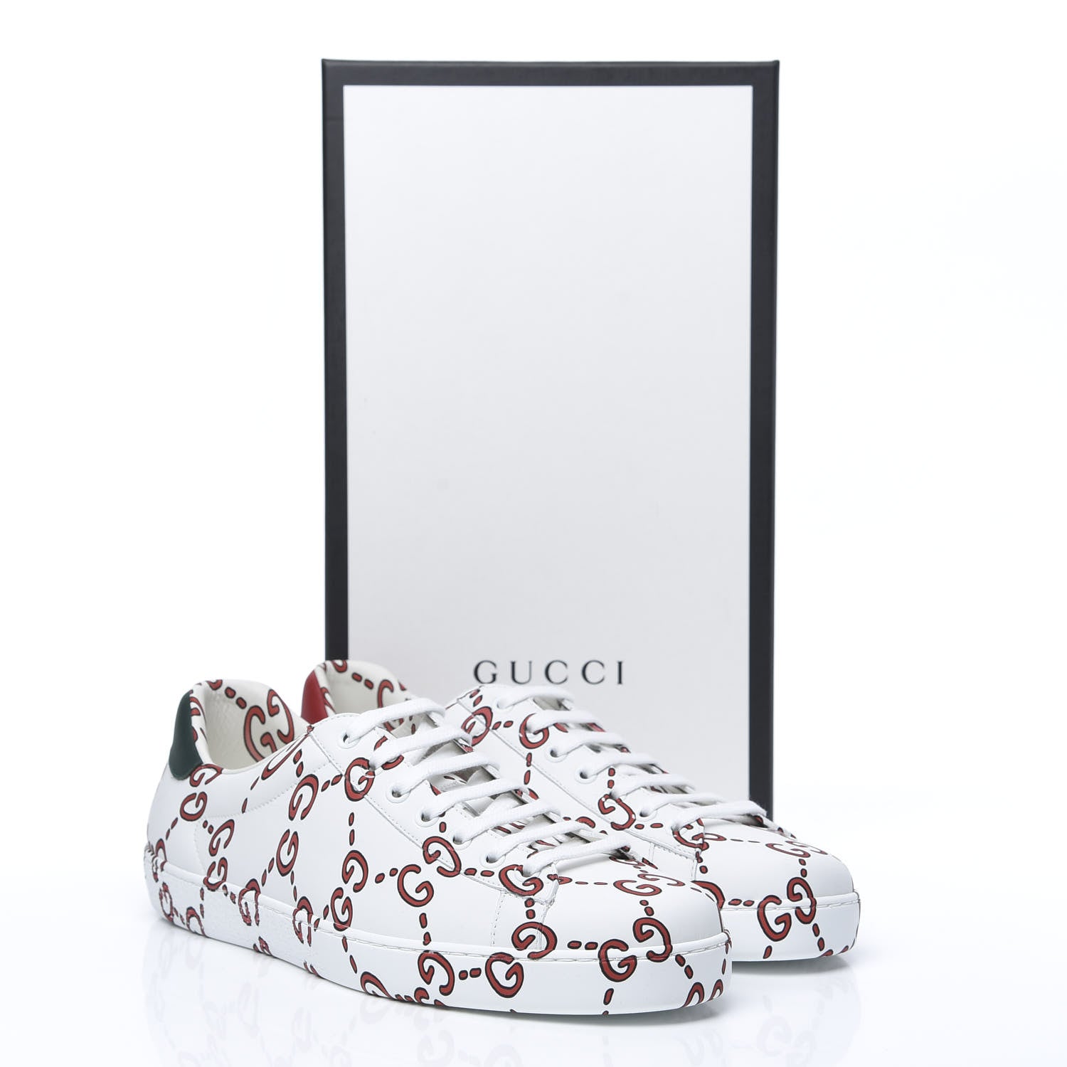 Gucci Calfskin GucciGhost Print Mens Ace Sneakers 9 White Hibiscus Red 8 of 8