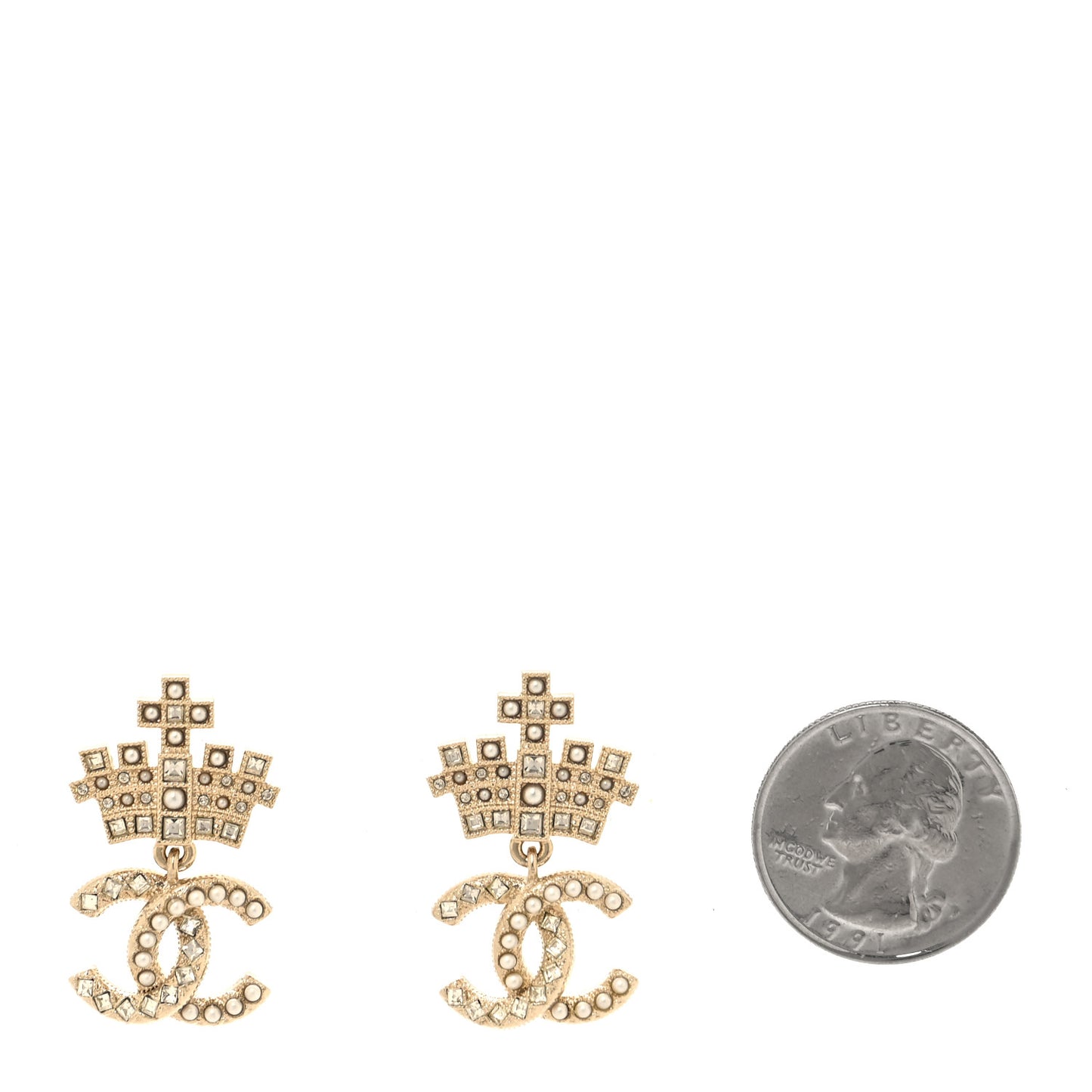 Crystal CC Crown Drop Earrings Gold