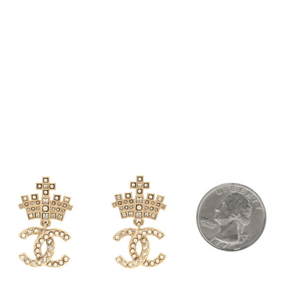 Chanel Crystal CC Crown Drop Earrings Gold 2 of 5