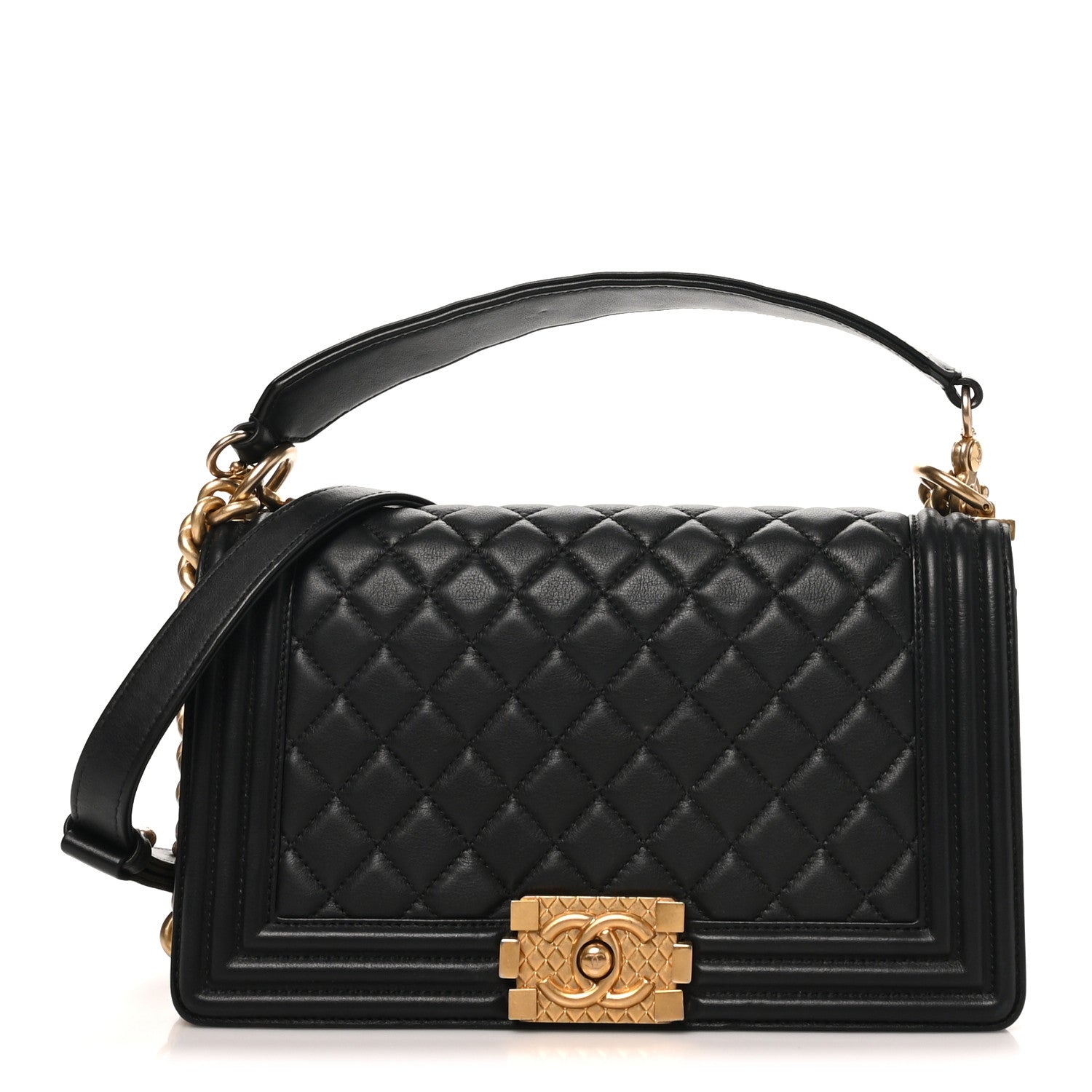 Chanel Calfskin Medium Boy Logo Top Handle Flap Black Black 1 of 10