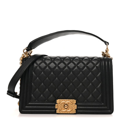 Chanel Calfskin Medium Boy Logo Top Handle Flap Black Black 1 of 10