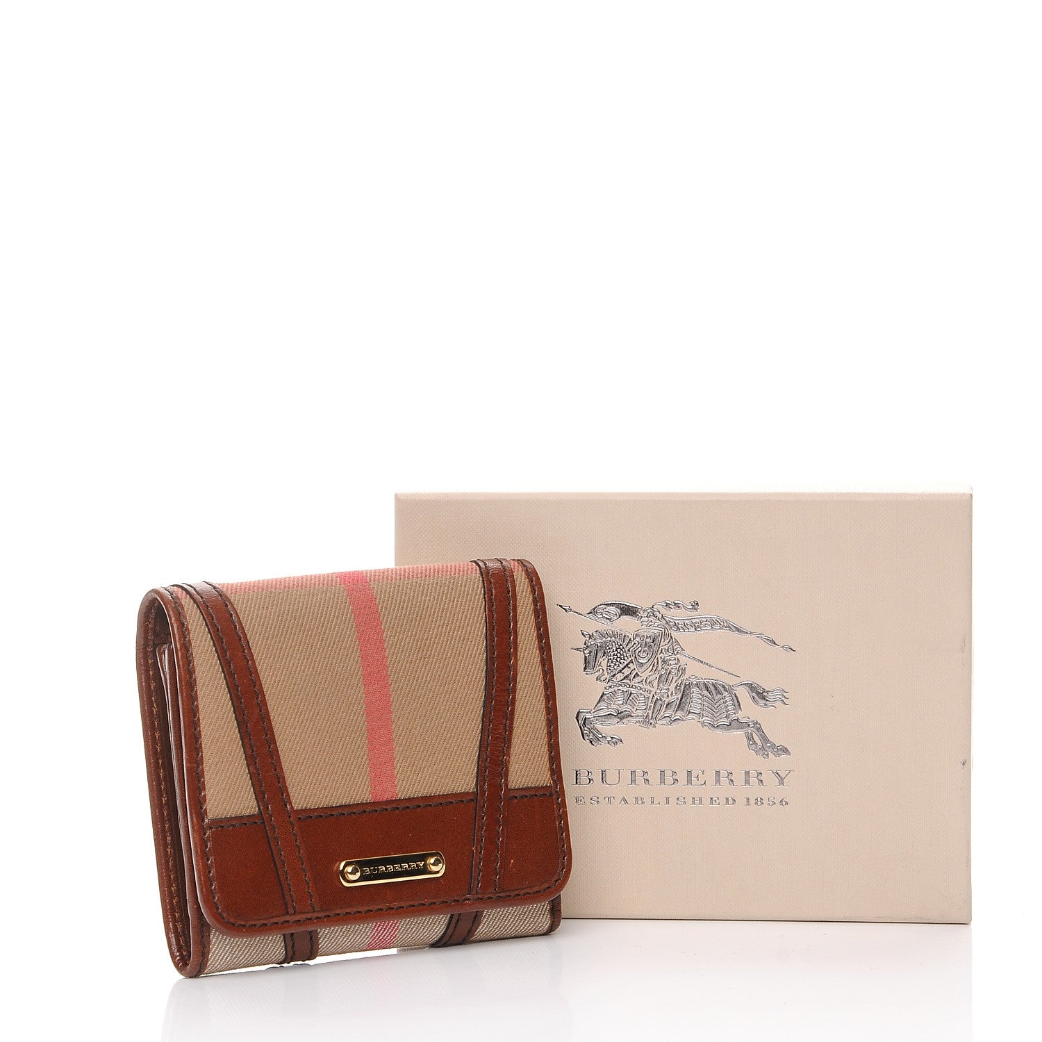 Burberry Bridle Calfskin House Check Medium Leighton Wallet Dark Tan 10 of 10