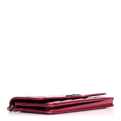 Chanel Metallic Patent Calfskin Quilted Boy Wallet On Chain WOC Fuchsia 4 of 13