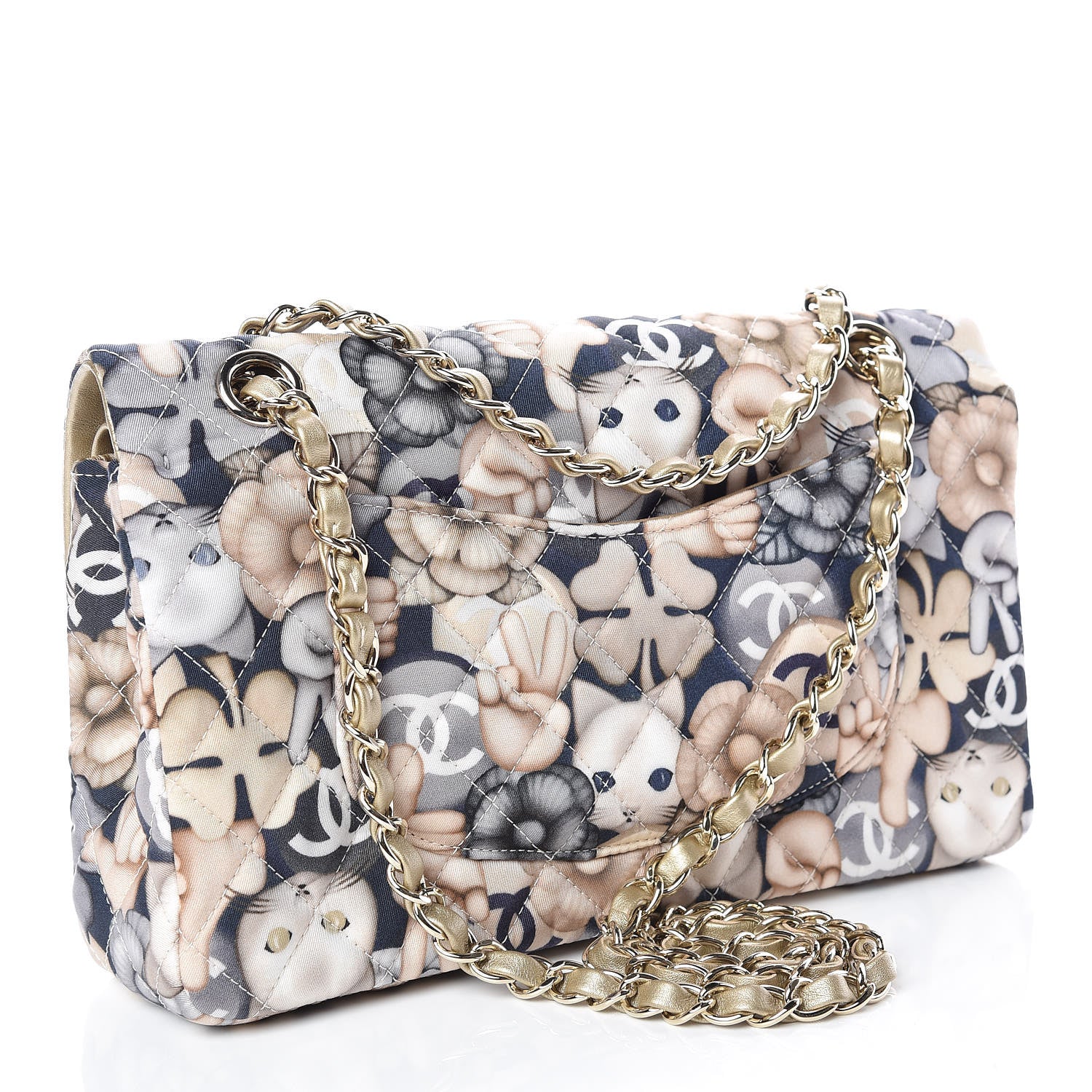 Chanel Nylon Quilted Medium Cat Emoticon Double Flap Navy Gold 4 of 12
