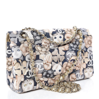 Chanel Nylon Quilted Medium Cat Emoticon Double Flap Navy Gold 4 of 12
