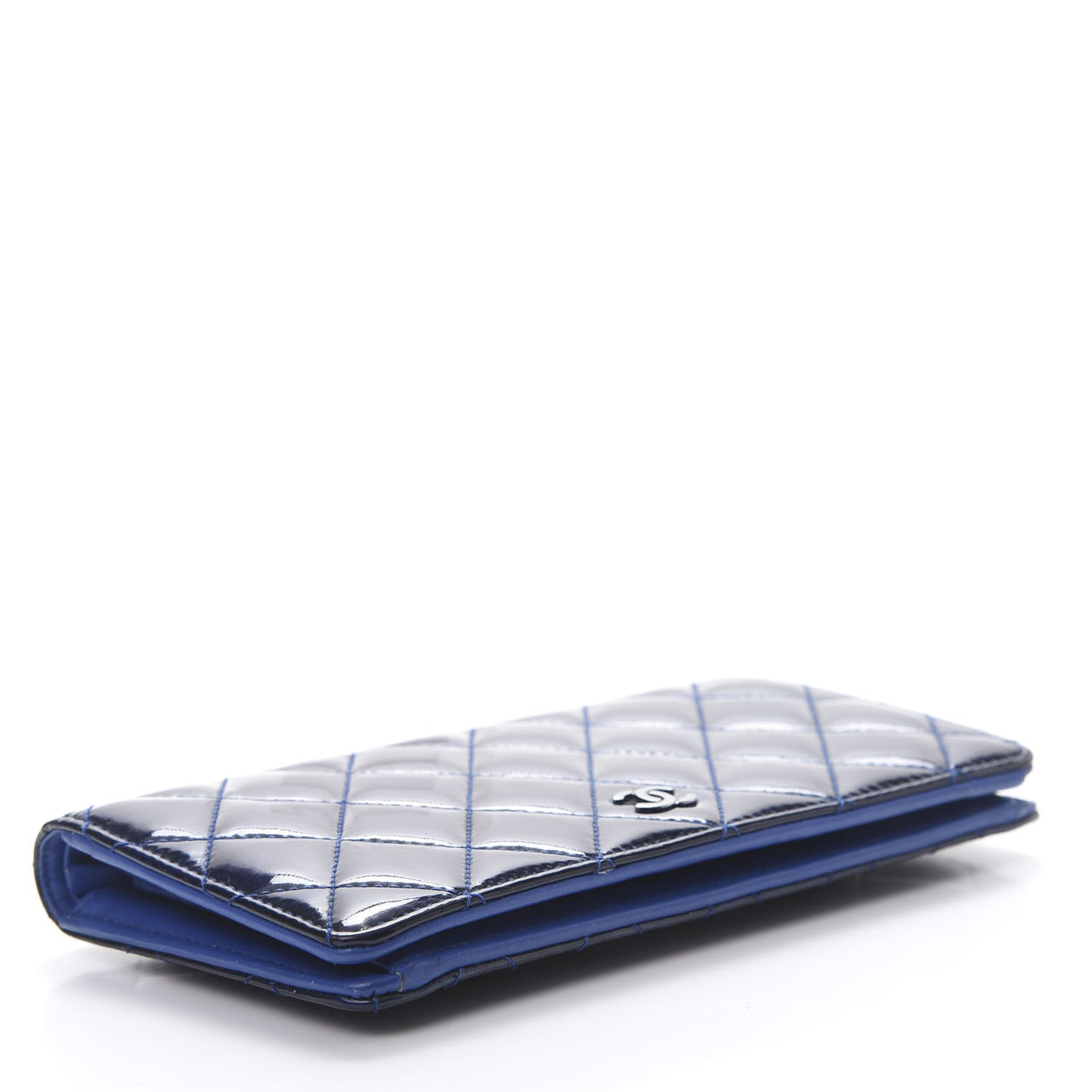 Patent Calfskin Quilted Yen Wallet Blue