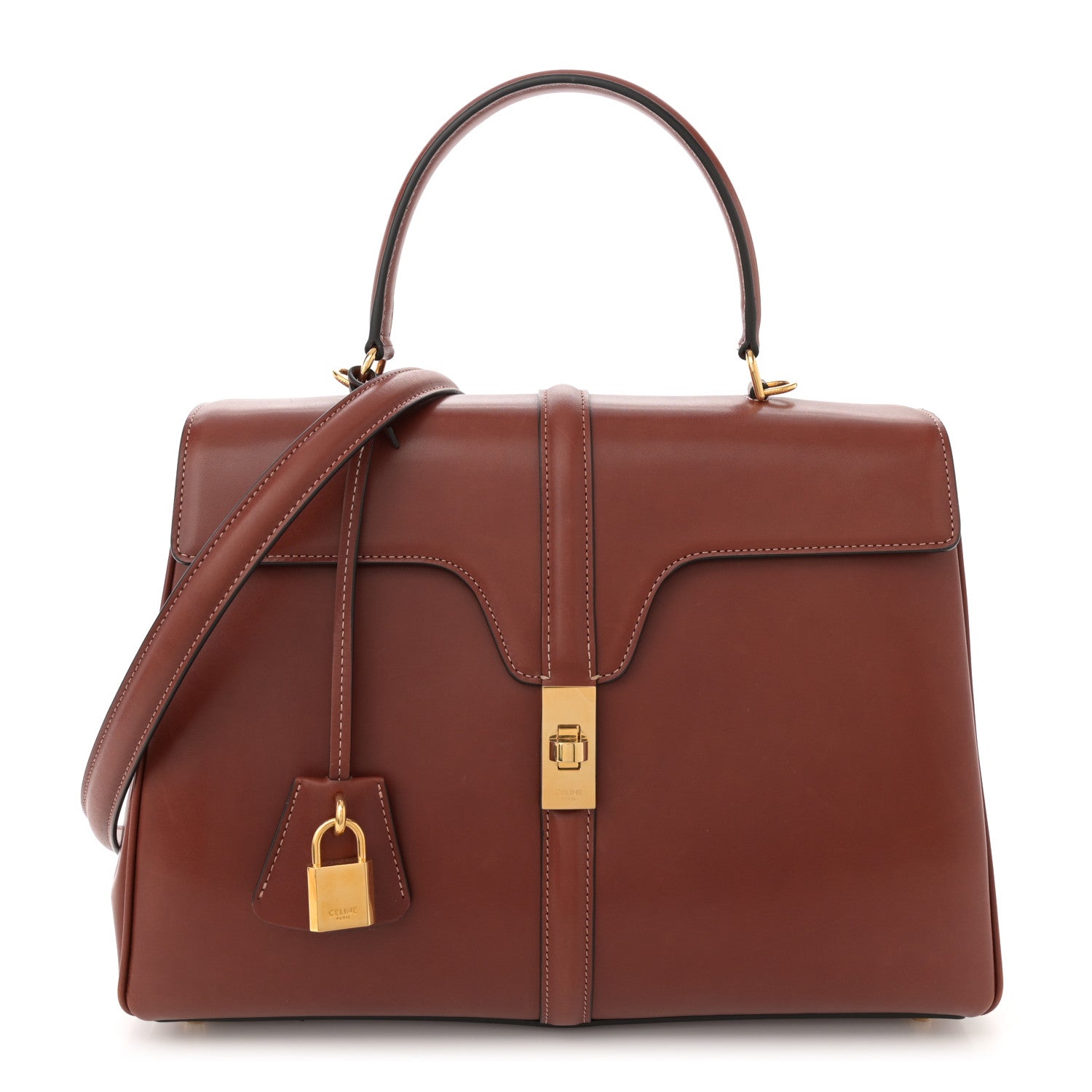 Celine Natural Calfskin Medium 16 Top Handle Bag Teck 1 of 12