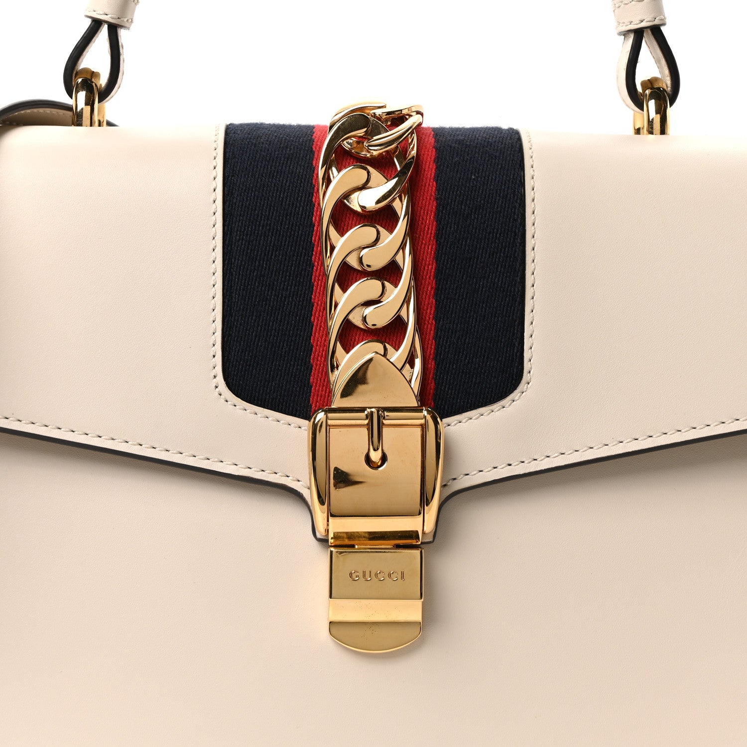 Gucci Calfskin Web Medium Sylvie Top Handle Bag White 8 of 10