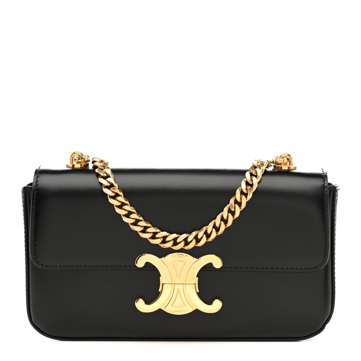 Shiny Calfskin Triomphe Chain Shoulder Bag Black