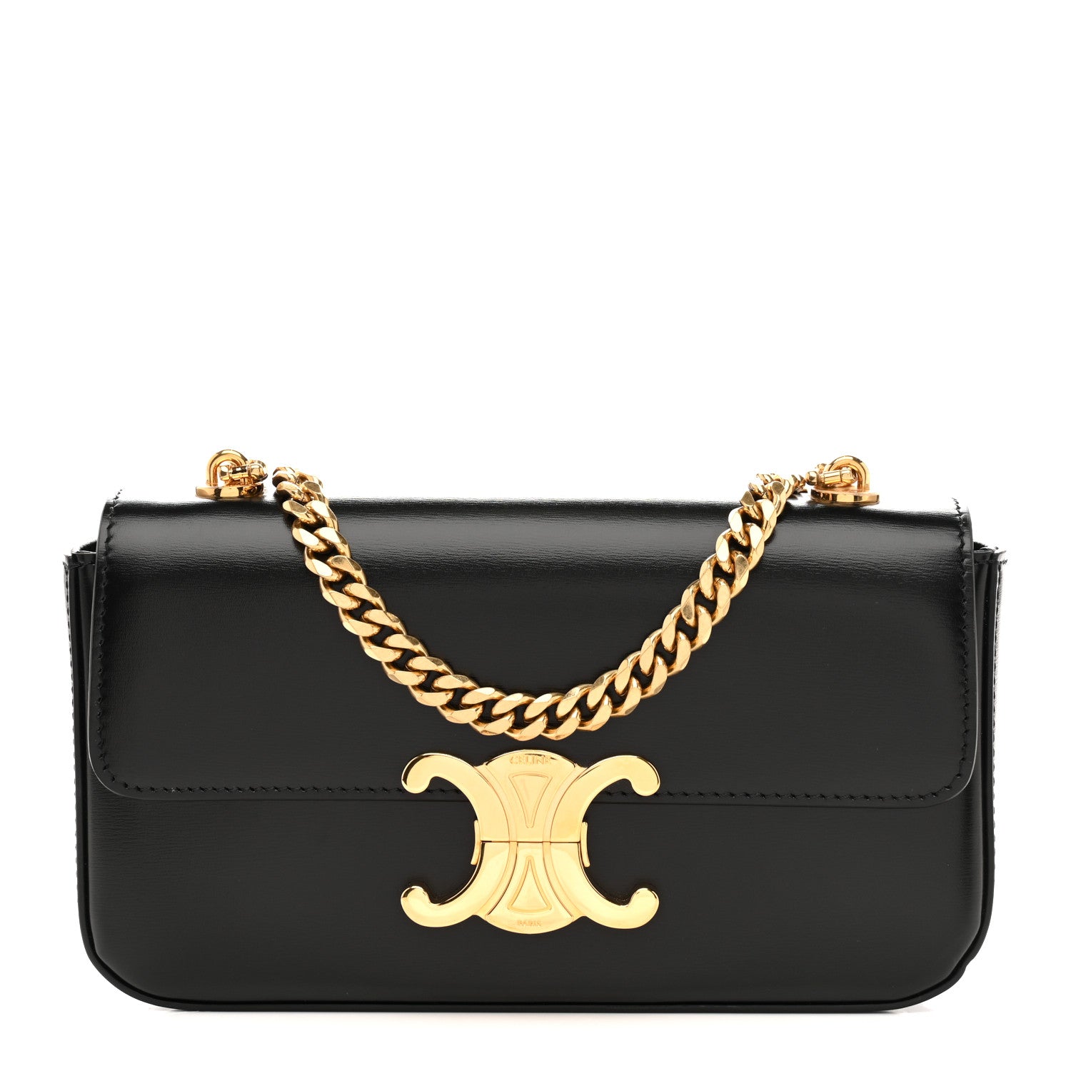 Celine Shiny Calfskin Triomphe Chain Shoulder Bag Black 1 of 13