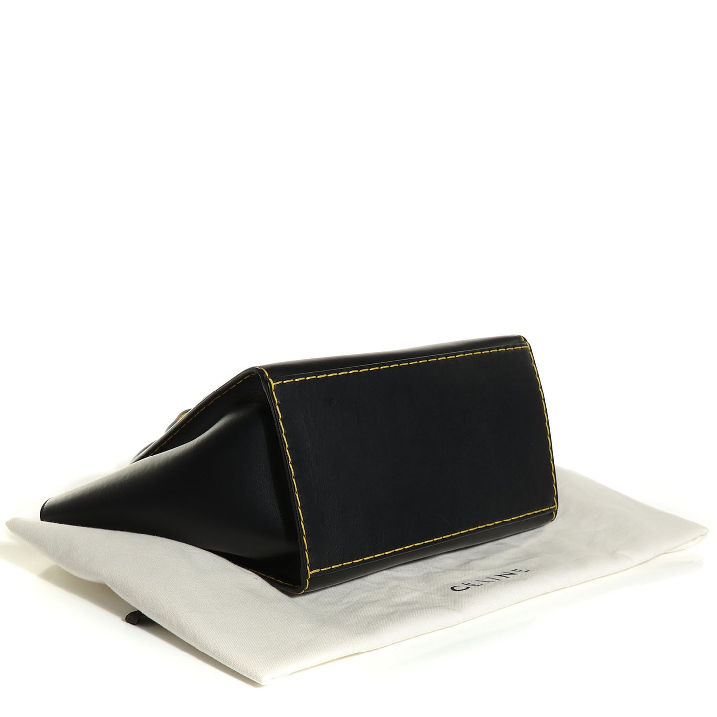 Smooth Calfskin Yellow Stitching Medium Trapeze Black