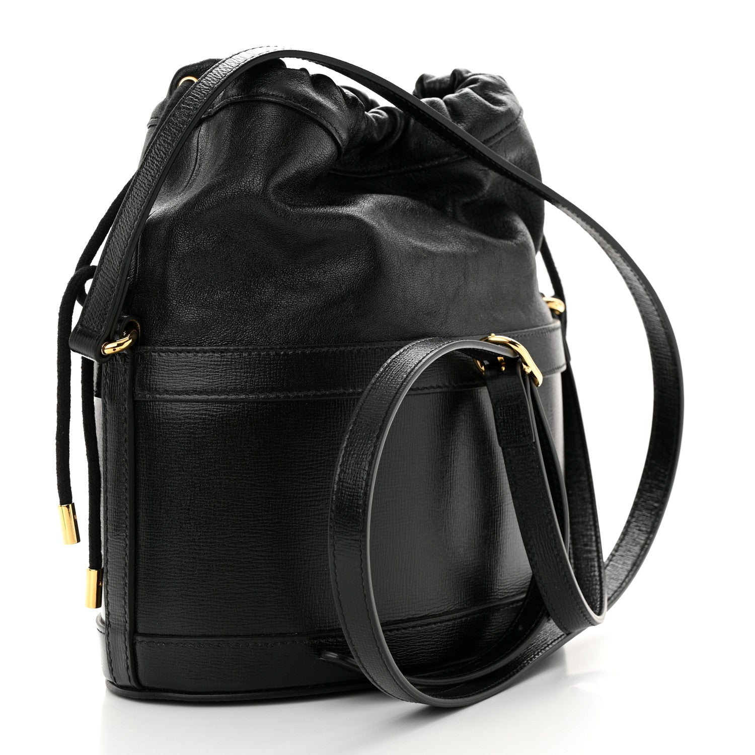 Gucci Azalea Sakai Calfskin Horsebit 1955 Drawstring Bucket Bag Black 3 of 10