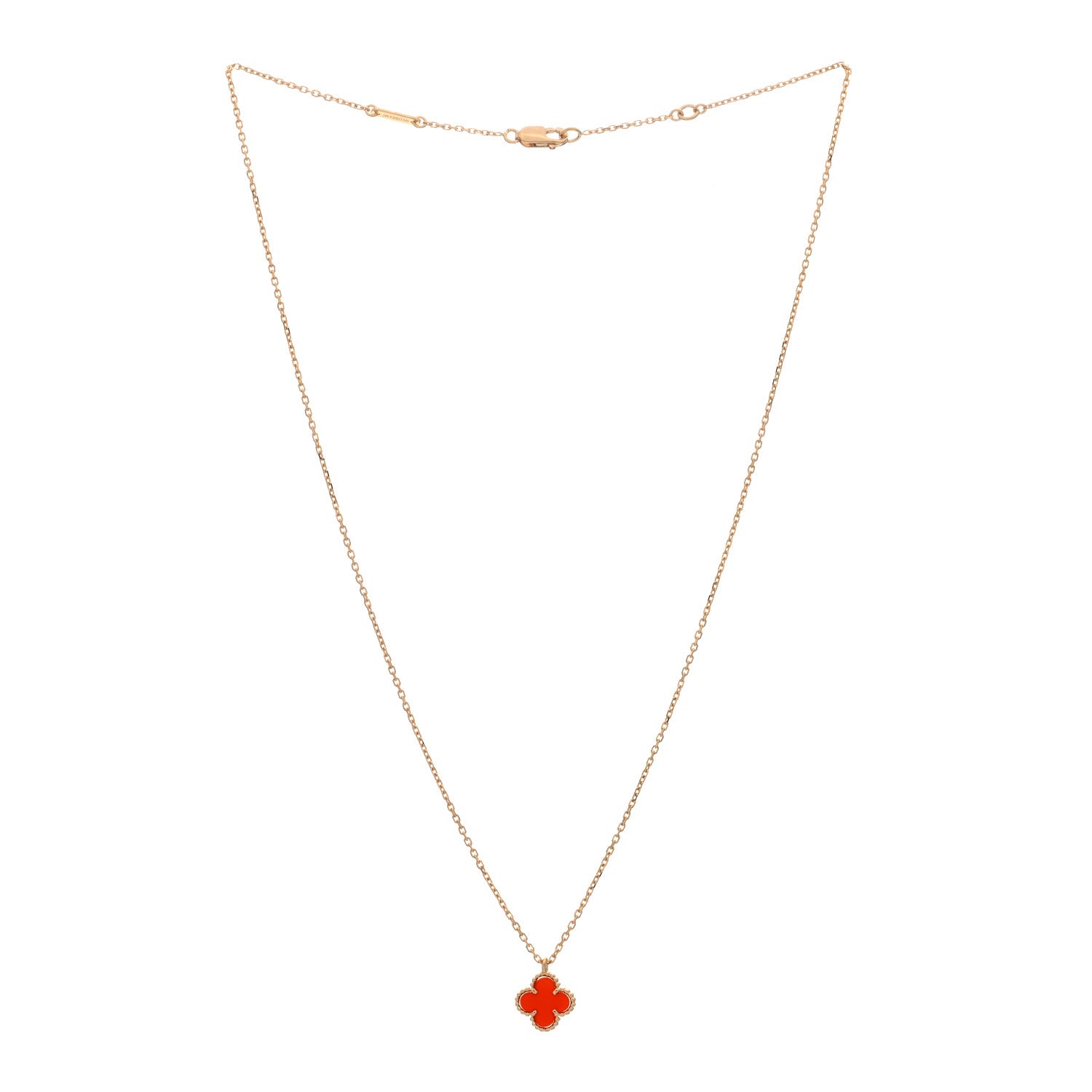 Van Cleef & Arpels 18K Rose Gold Carnelian Sweet Alhambra Pendant Necklace 2 of 3