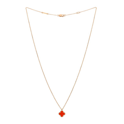 Van Cleef & Arpels 18K Rose Gold Carnelian Sweet Alhambra Pendant Necklace 2 of 3