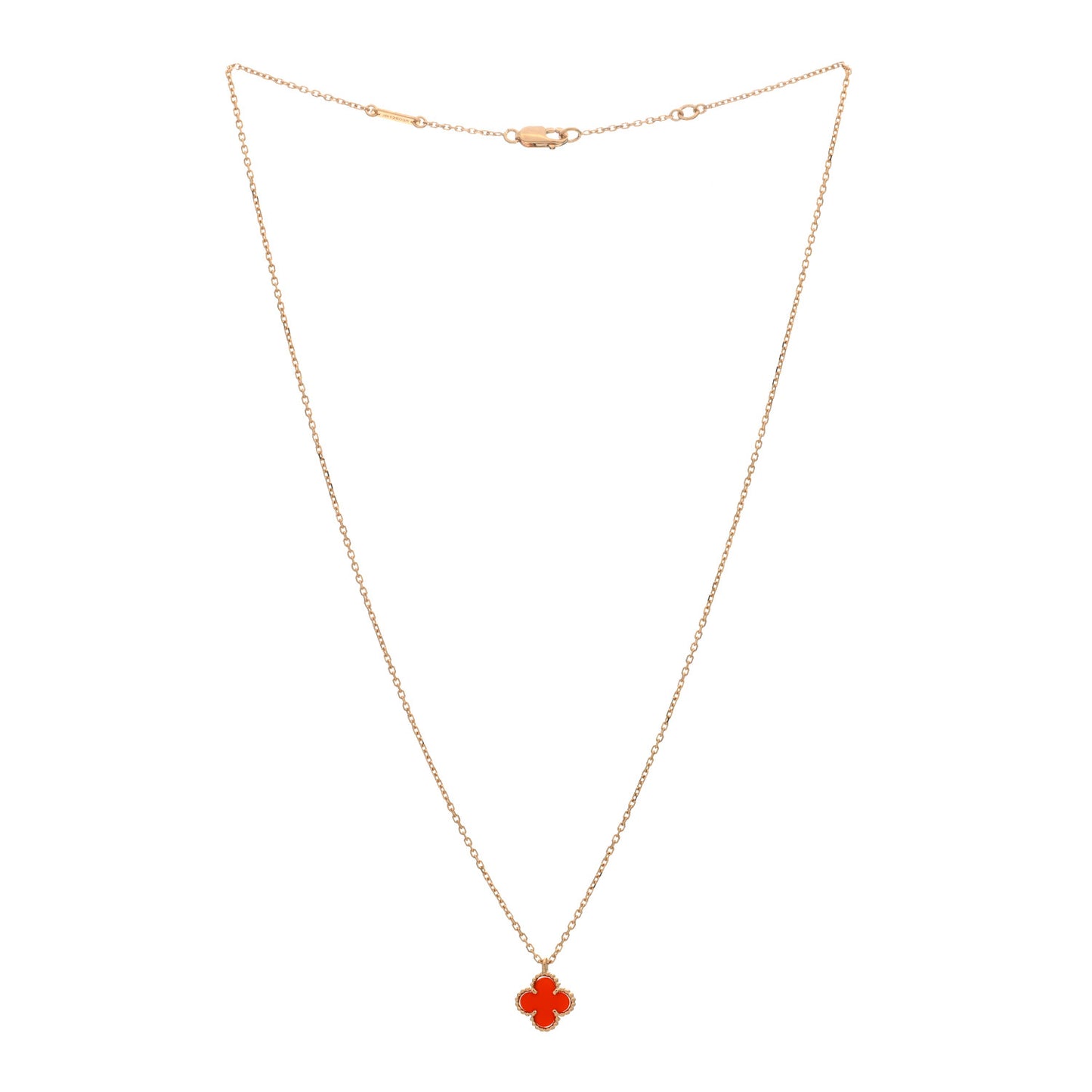 18K Rose Gold Carnelian Sweet Alhambra Pendant Necklace