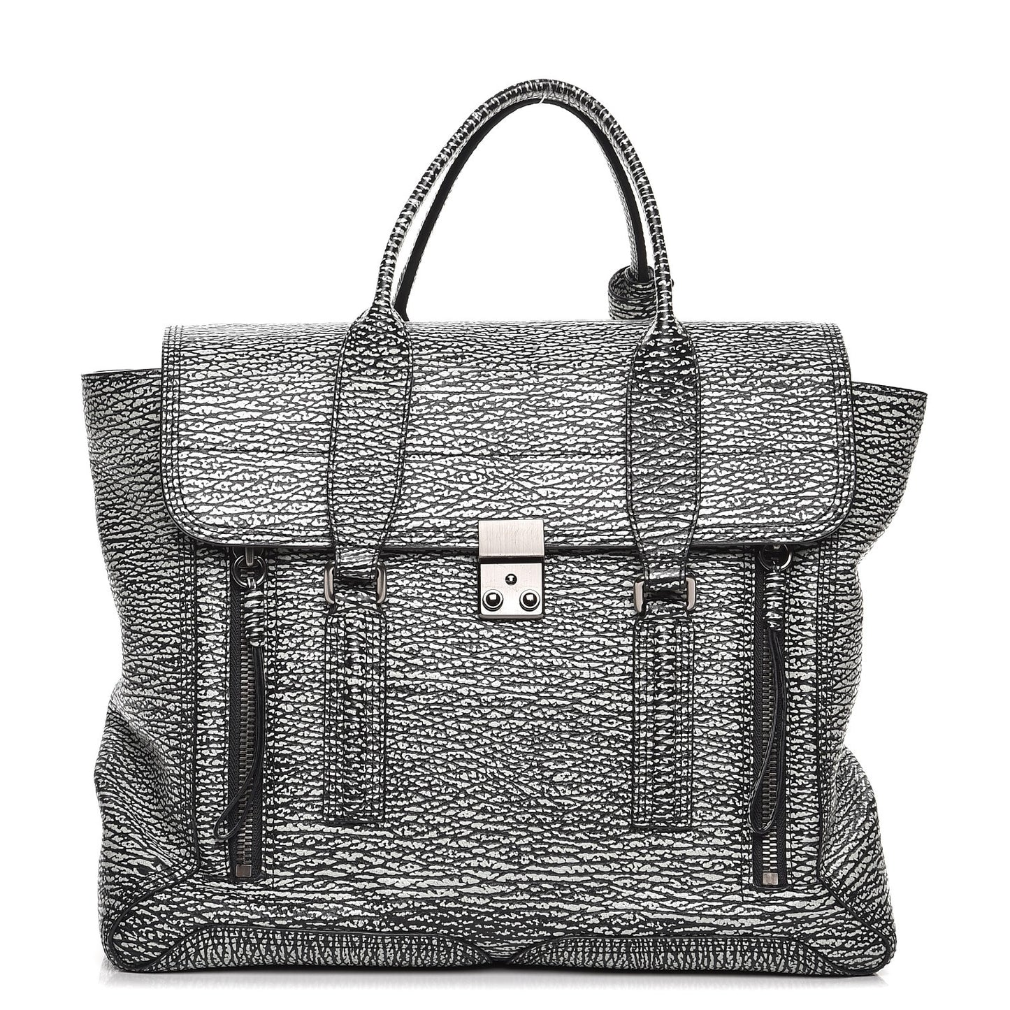 3.1 Textured Calfskin Large Pashli Satchel Black Cream
