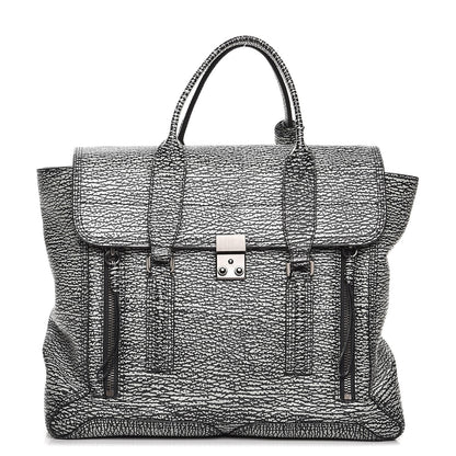 3.1 Phillip Lim 3.1 Textured Calfskin Large Pashli Satchel Black Cream 1 of 8