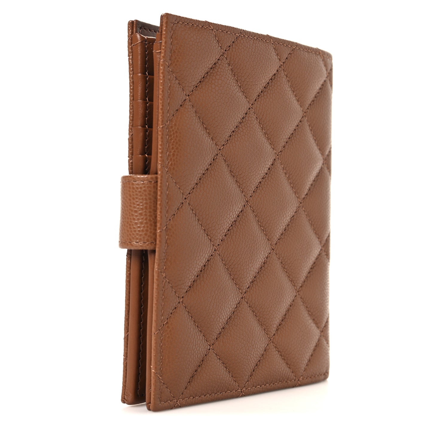 Caviar Quilted Passport Holder Camel