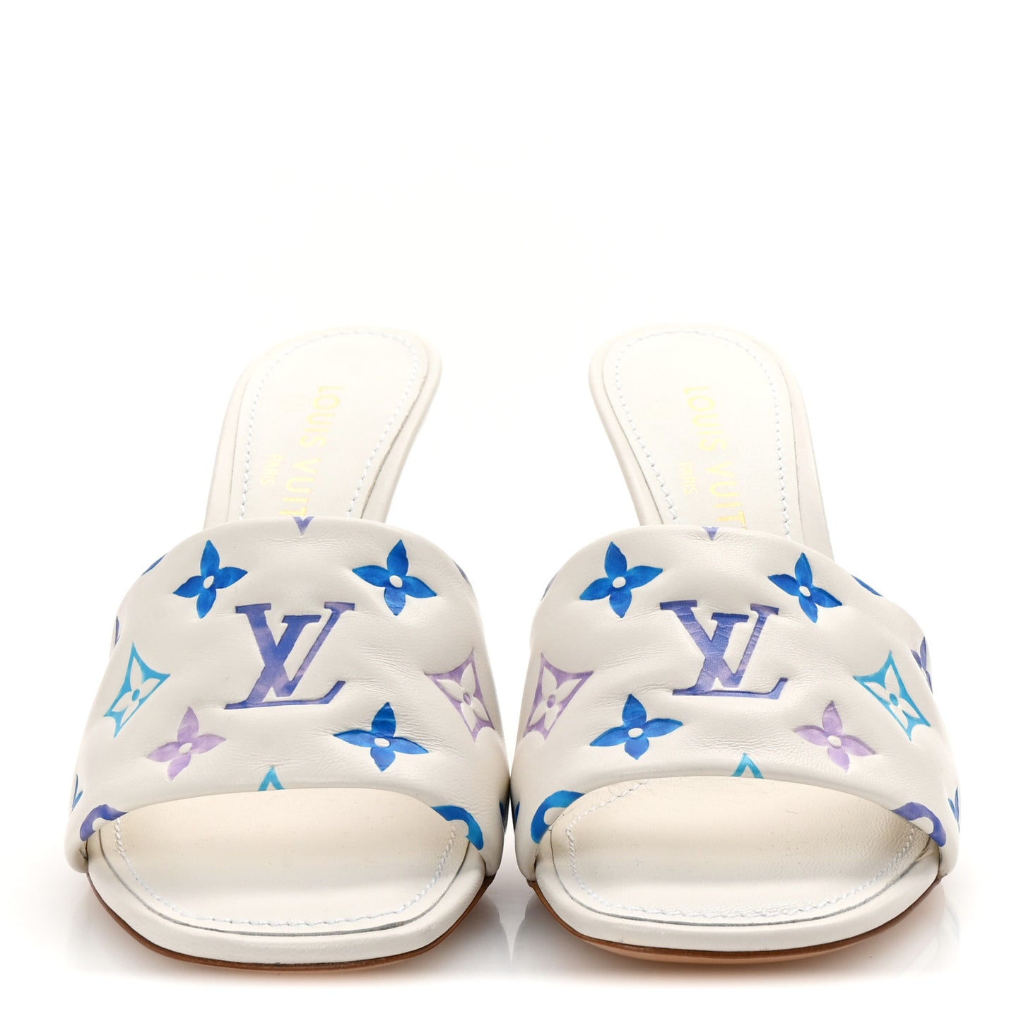 Lambskin Embossed Monogram By The Pool Revival High Heel Mules 38 White Blue Purple