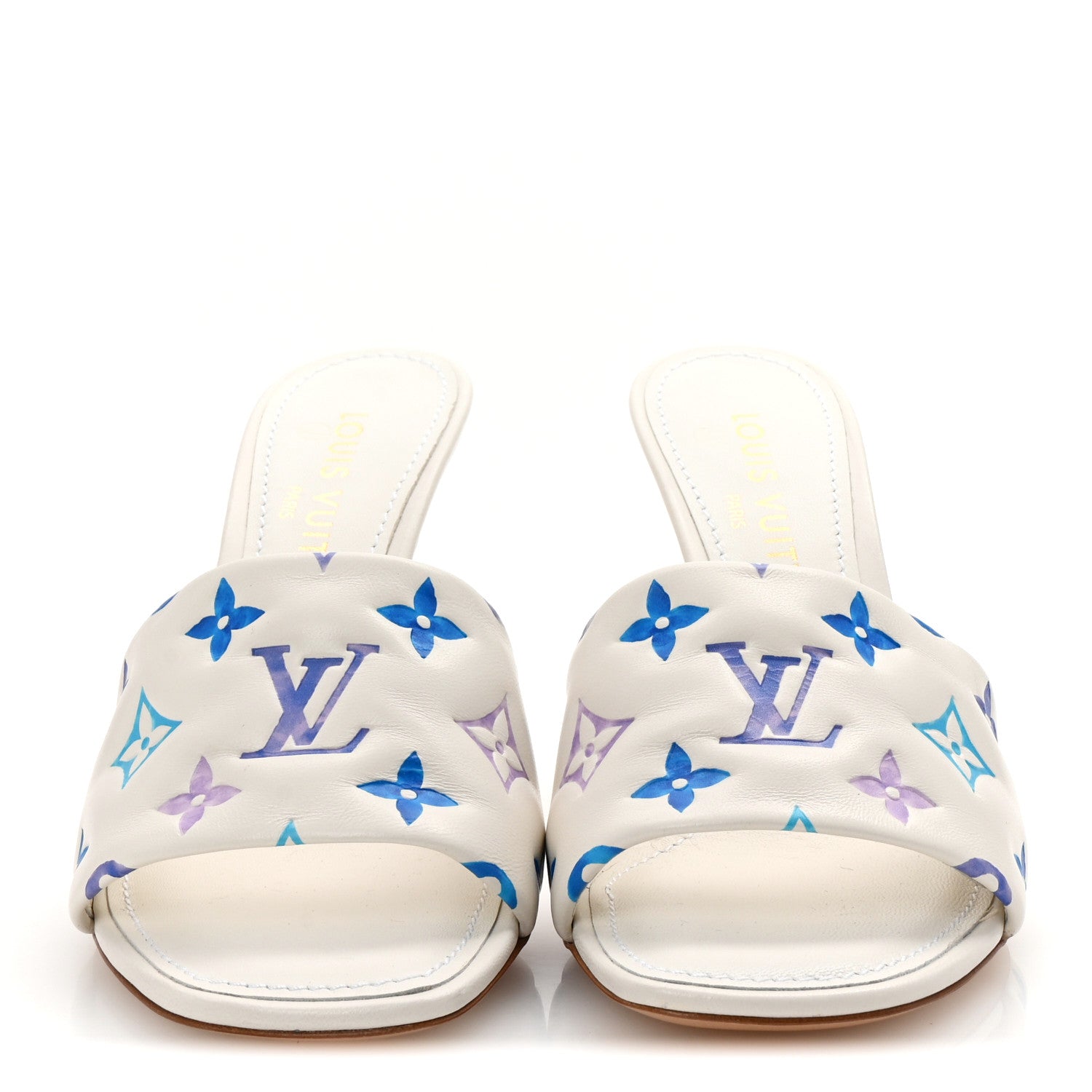 Louis Vuitton Lambskin Embossed Monogram By The Pool Revival High Heel Mules 38 White Blue Purple 3 of 10