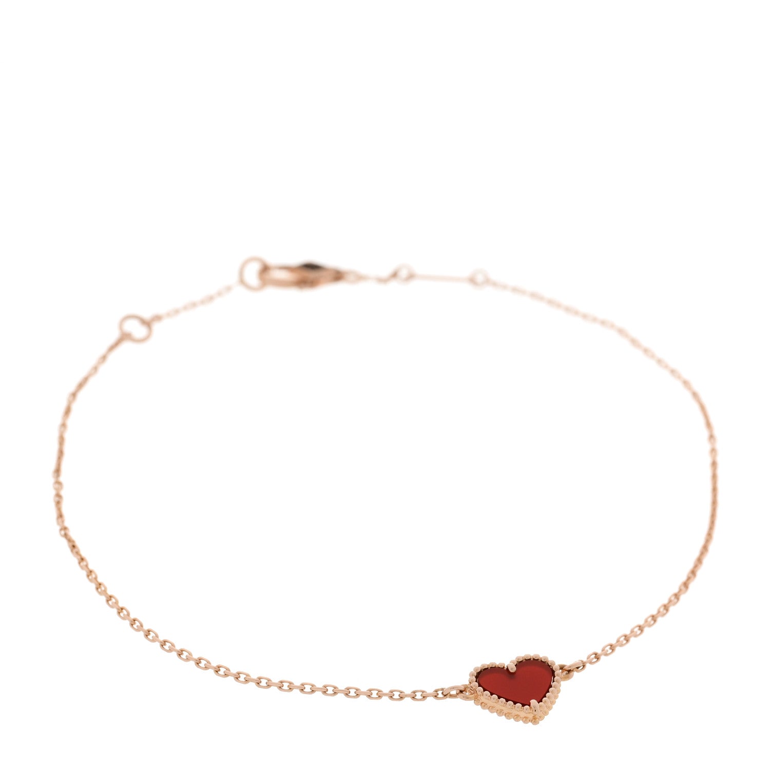 Van Cleef & Arpels 18K Rose Gold Carnelian Sweet Alhambra Heart Bracelet 1 of 5