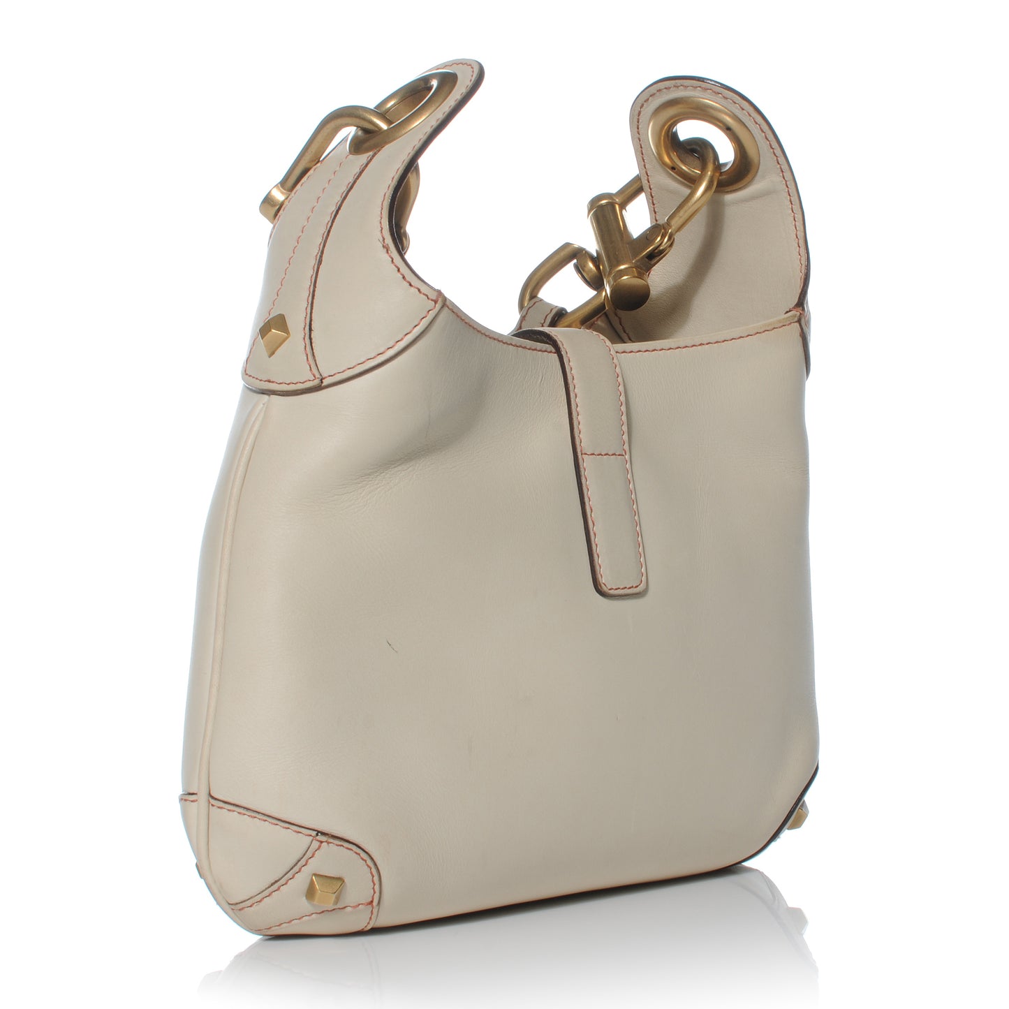 Leather Small Piston Lock Jackie O Hobo Off White