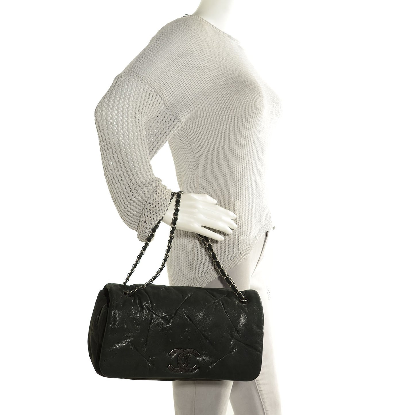 Iridescent Calfskin Glint Flap Black