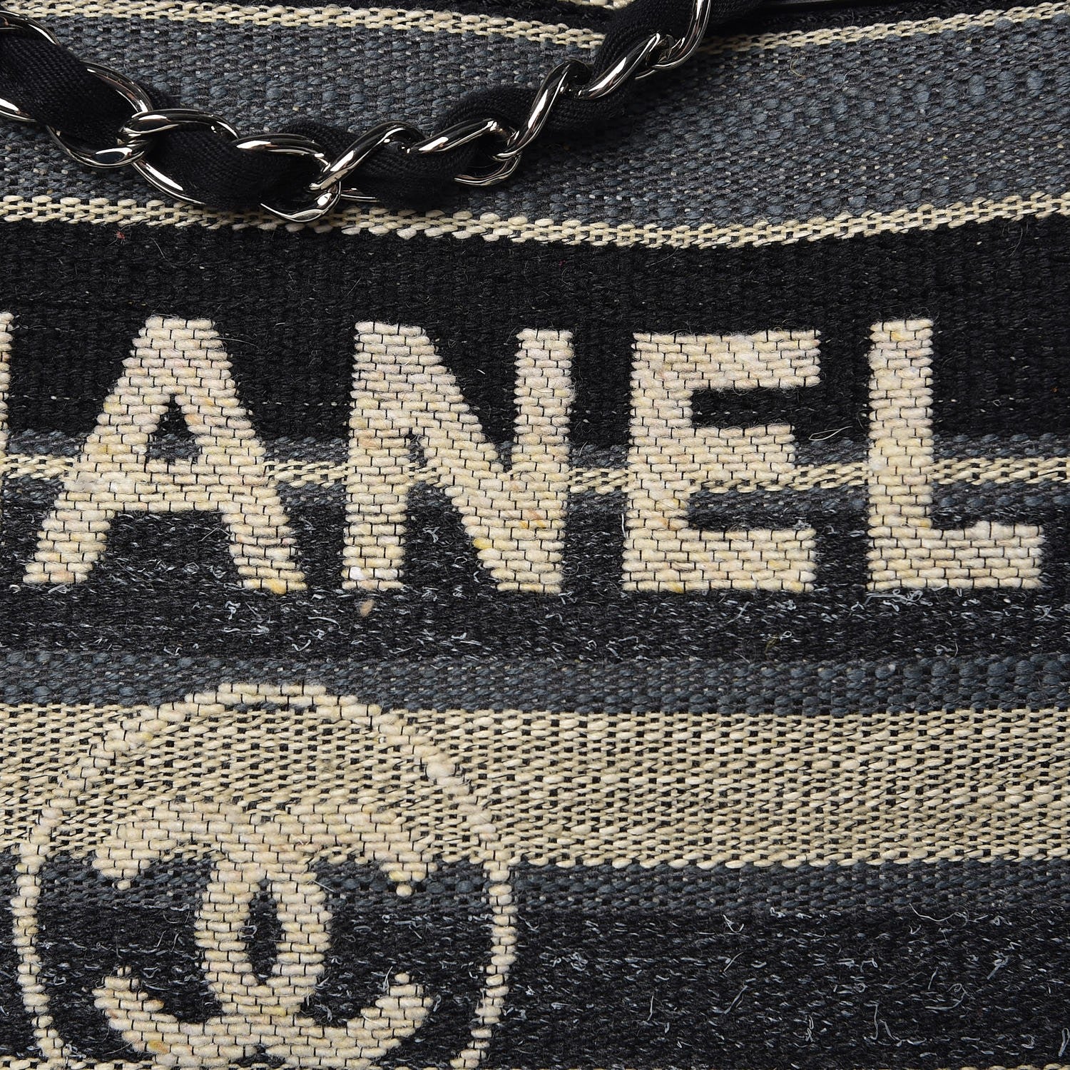 Chanel Striped Canvas Medium Deauville Tote Black 8 of 8